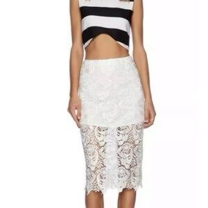 Blaque Label Lace White Knee Length Skirt Size M boho pencil skirt